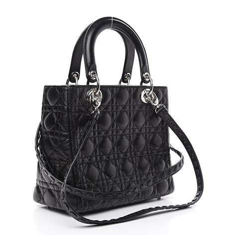 CHRISTIAN DIOR Lambskin Cannage Medium Lady Dior Black 